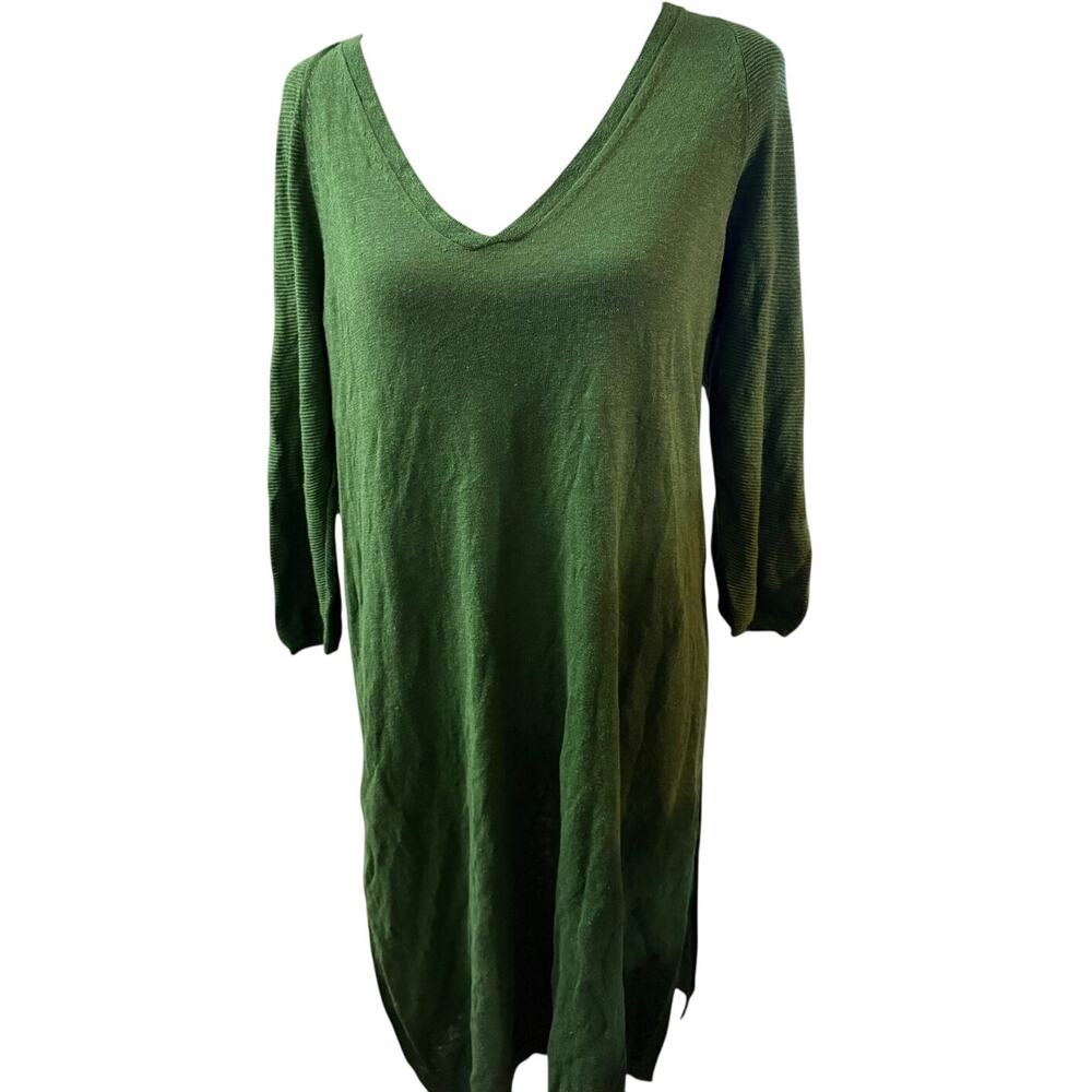 J. Jill Olive Green Linen Blend V-Neck Knit Tunic, Lagenlook, Medium